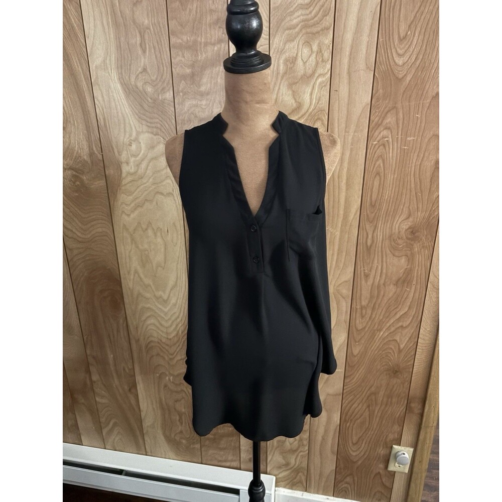 Lush Black Roll Tab Sleeve V Neck Flowy Sheer Blouse Top Women's Size XS